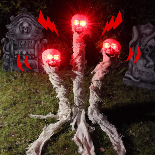 Bunny Chorus Halloween Decorations Outdoor: 3 Pack Lighted Up Skull Skeleton Yard Stakes, Spooky Skull Pathway Markers Lights Yard Decor, Battery Operated Outside Halloween Decor for Home Patio Lawn