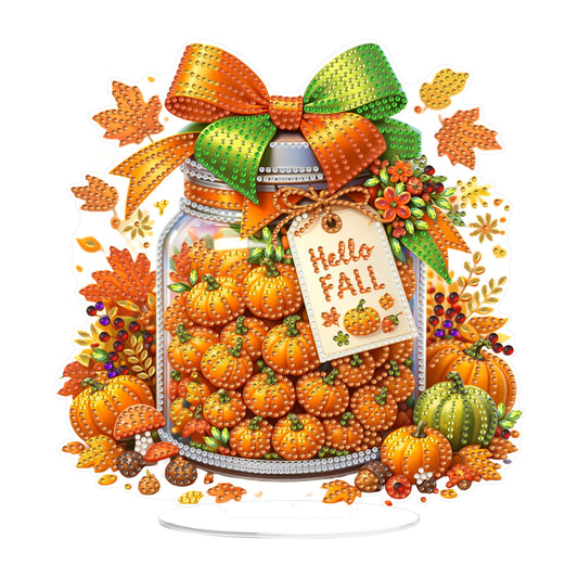 Eiflow Desktop Diamond Art Table Top Kit for Adults Fall Pumpkins, DIY Tabletop Diamond Art Painting with Stand, Acrylic Stand Up Gem Painting Board Kit (Happy Fall)
