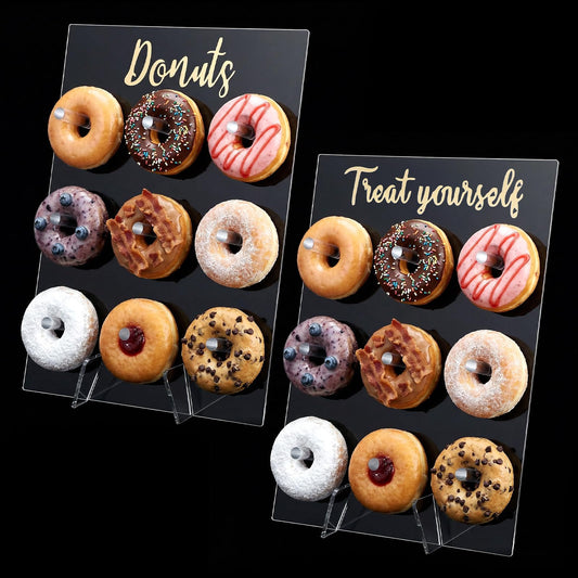 Meyeyaia 2 Pack Donut Wall Display Stand for Dessert Table, Clear Acrylic Donut Board Display Holder Wall Stand for Wedding Birthday Holiday Party Bridal Baby Shower Decorations, 13.78 x 9.84 Inch