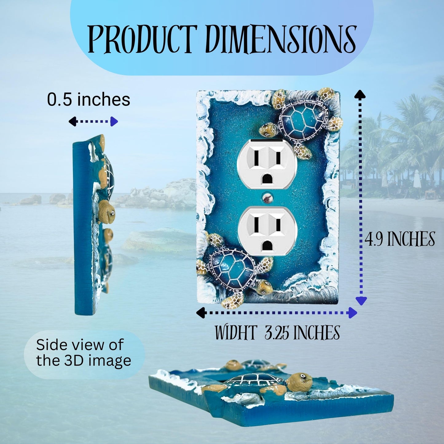 Nautical Duplex Outlet Receptacle (1 Gang) Wall Plate with Sea Turtle and Ocean Waves Design, Coastal Home Décor and Beach Theme Outlet Cover