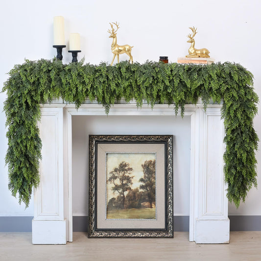 5FT Soft Textured Cedar Garland for Fireplace - Artificial Christmas Garlands Realistic Faux Greenery Fake Pine Needles Garland for Holiday,Table,Window,Mantel,Stairs,Home,Indoor Outdoor Decor (1PCS)