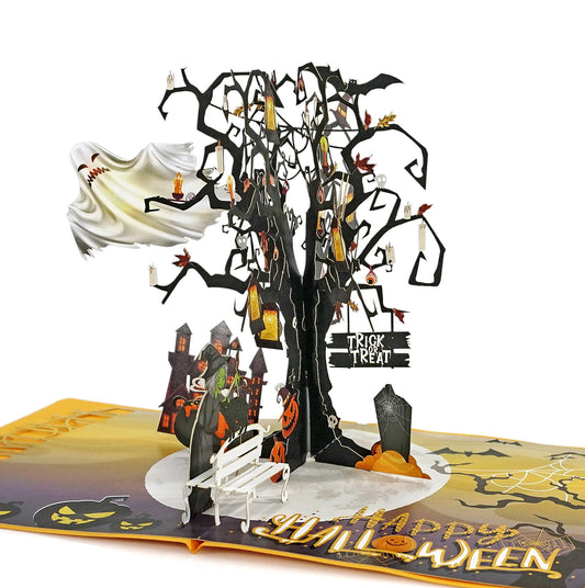 CUTPOPUP Halloween Card Pop Up, Trick or Treat, 3D Birthday Greeting Halloween Card (Ghost Tree)