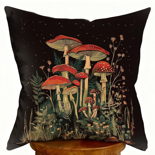 DWSHX Vintage Mushroom Print Throw Pillow Covers Home Decor, Retro Pillowcase Cushion Cover for Bed Sofa Living Room,18x18inch
