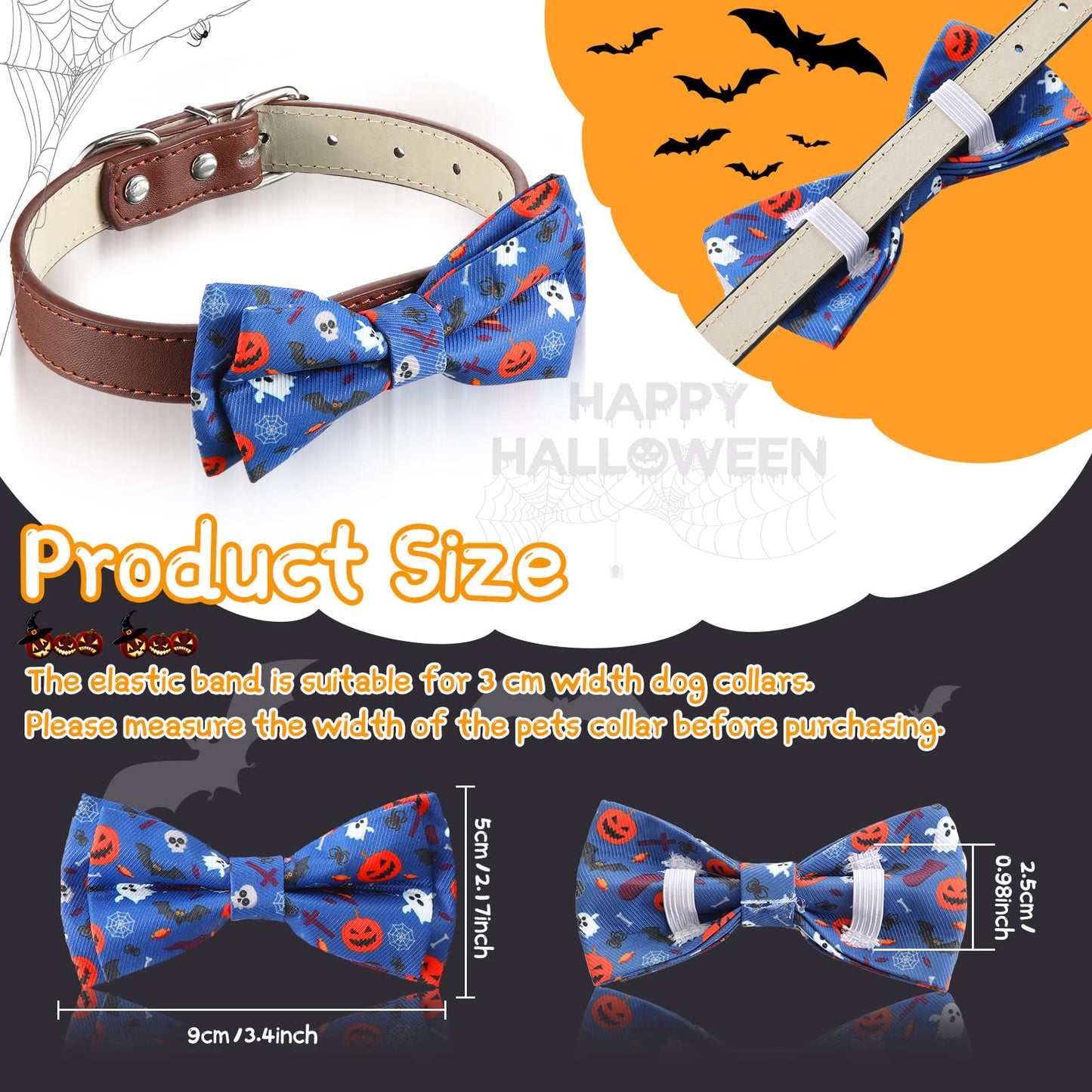 30 Pieces Halloween Fall Dog Bow Ties Slide Dog Collar Bow Ties Dog Collar Attachment with Elastic Bands Halloween Pet Bow Ties Dog Collar Grooming Accessories Holiday Costume Cosplay Pumpkin Ghost