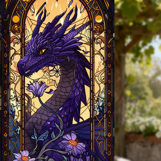 Nuxovilar Stained Glass Window Film Dragon Floral Pattern PVC 17.7 x 39.4 Inches Window Clings for Glass Panel Privacy Decor for Game Room Study Entry Door