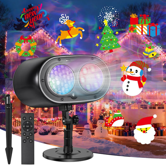 2025 Upgrade No Slides Christmas Projector Lights Outdoor, Holiday Projector Lights with 12 Dynamic Patterns & 7 LED Colors, Remote, Timer, IP65 Waterproof for Xmas Party Garden Yard Decor (Black)
