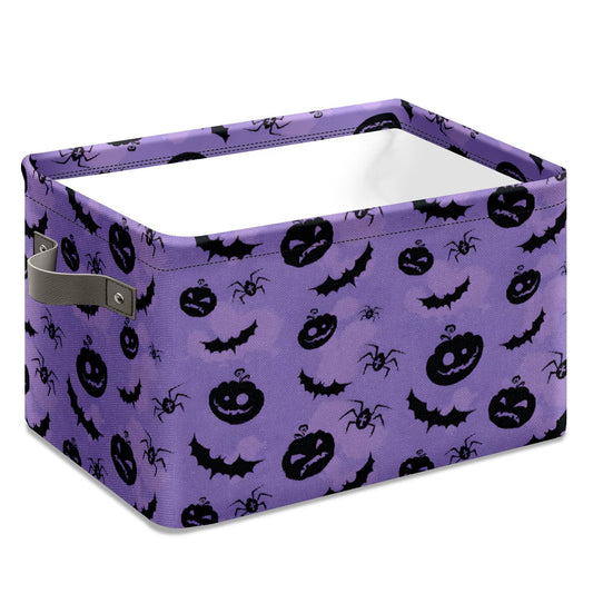 Andemie Halloween Bin Purple Pumpkin Bats Basket Large Foldable Storage Bin Cube Collapsible Organizer Trick or Treat Bags Candy Buckets for Halloween Parties