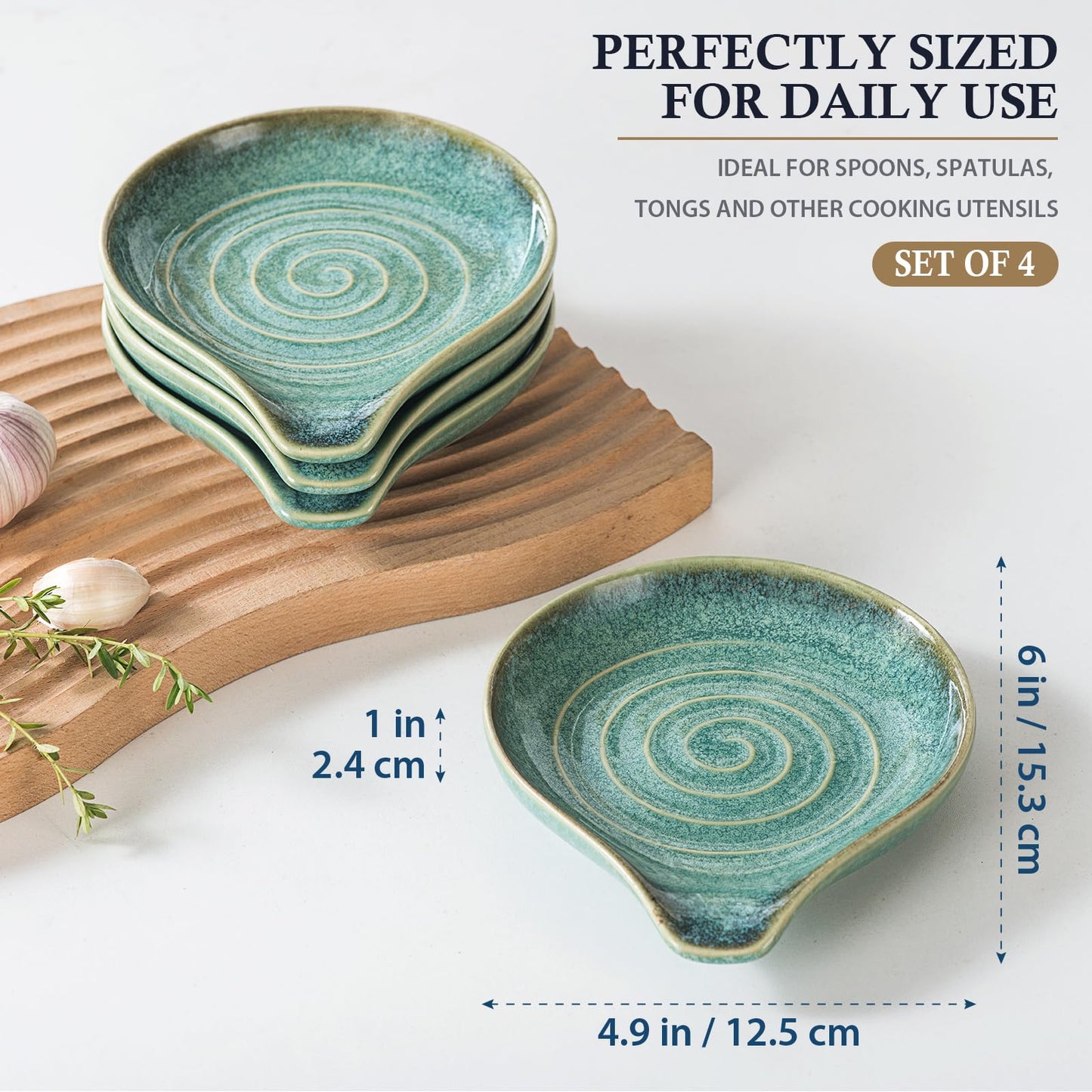 Ceramic Spoon Rest Set of 4, Reactive Glaze Spoon Holder for Stove Top & Kitchen Counter, Large Spoon Rest for Cooking Utensils, Spatula Holder, Farmhouse Kitchen Decor