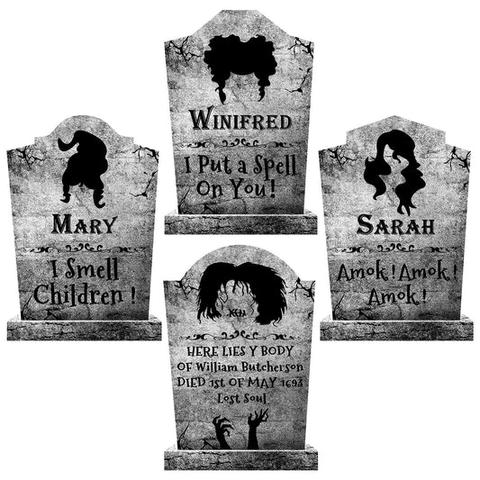 Halloween Decorations Outdoor Graveyard Tombstones:4 Pack Large Hocus-Pocus Yard Signs with Stakes, Outside Graveyard Decor Spooky RIP Headstones, Stone Texture Cemetery Props for Lawn Haunted House