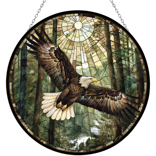 365CUSGIFTS Eagle Stained Glass Cat Sun Catcher, Wall Hanging Colored Decor Room Indoor Window Decor, Halloween, Christmas Hanging Ornament 9.8"