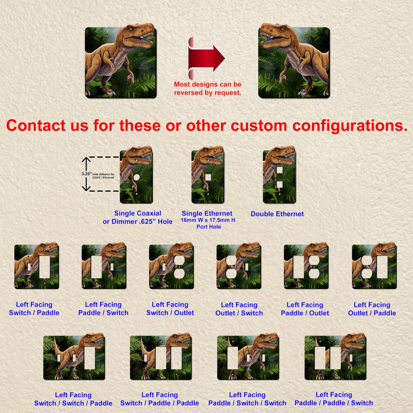 Off The Wall Plates - T-Rex Dinosaur Classic Decorative Acrylic Cover Single Outlet Wallplate