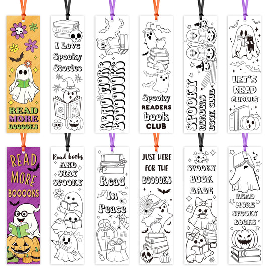 Halloween Color Your Own Bookmarks-120 Pcs Spooky Ghost Themed DIY Coloring Blank Bookmark Halloween Party Game Prize Art Craft Supplies for Students Fillers Classroom Reading Club Rewards Book Decors
