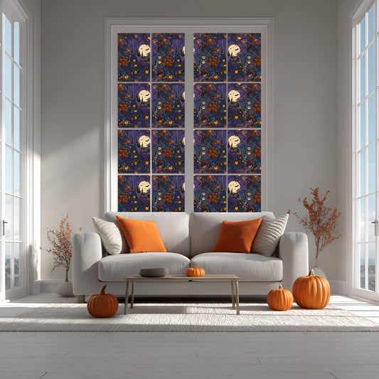 AMAZING WALL Halloween Haunted House,Pumpkins and Bats Window Film–Static Cling Privacy Glass Cover for Holiday Decoration,17x 78.7in/1 PCS