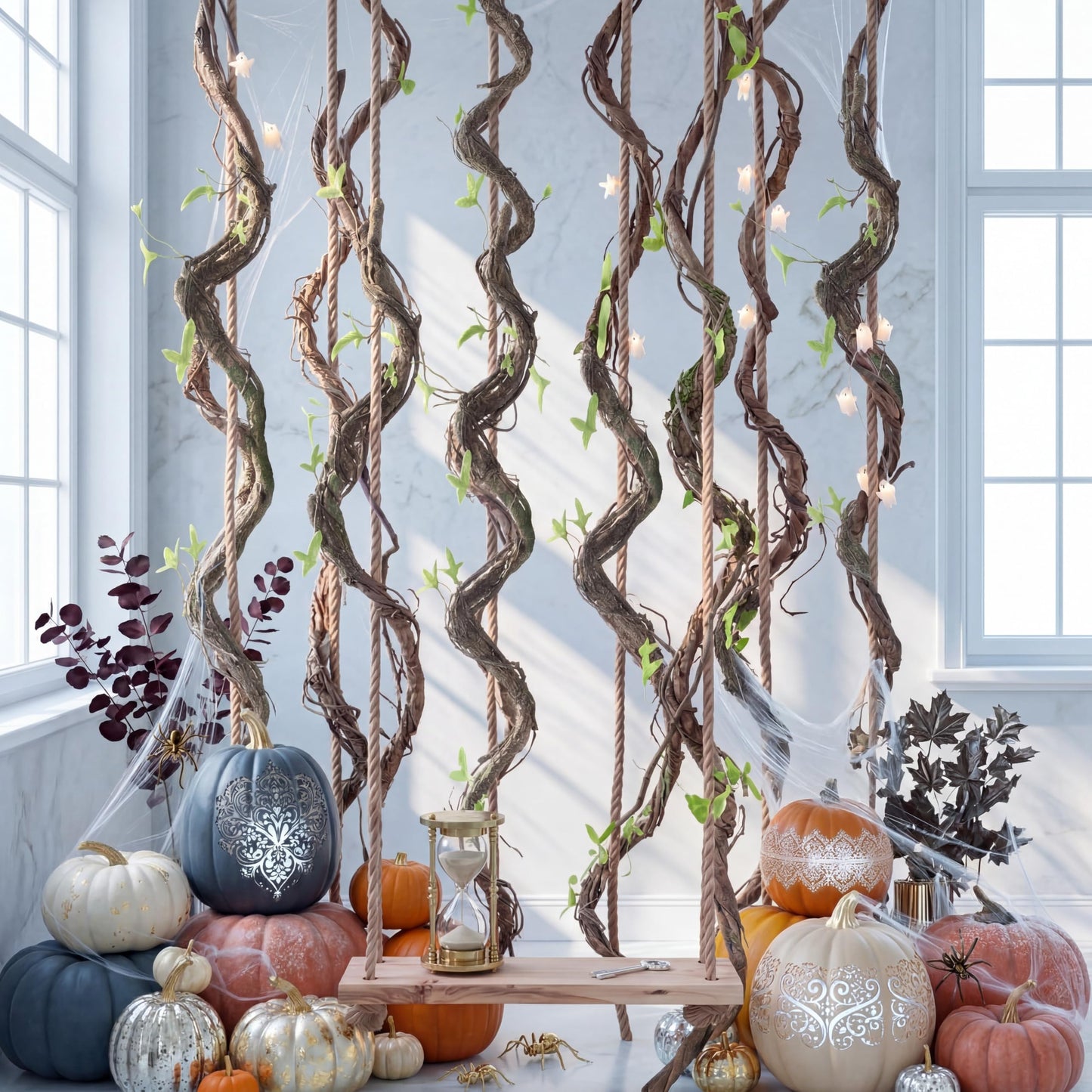 Suncalla 10 Pcs Artificial Bendable Tree Branches for Decoration Fake Trunk Garland Twigs Leaves Cherry Blossom Grape Vines for Wall Hanging Front Door Reptile Habitat Decoration (35in,Rustic)