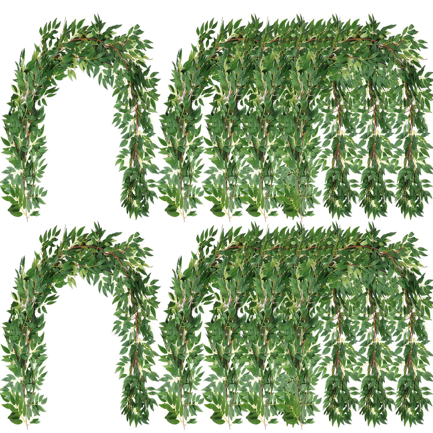Yunlly 135ft Artificial Faux Greenery Garland Willow Leaves Vines Hanging Willow Vines Leaf Garland for Indoor/Outdoor Wedding Party Decor Wedding Table Centerpieces (Green,12 Pack)