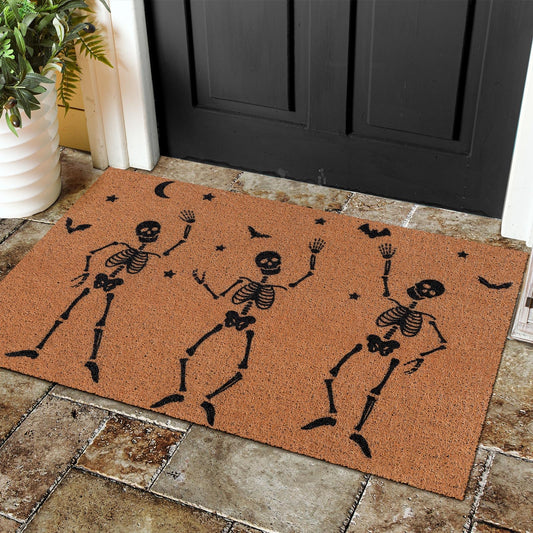 Hahafelt Halloween Door Mat Outdoor Dancing Skeleton Welcome Doormat 17 x 29 Inch Funny Spooky Imitation Coir Entryway Rugs Funny Halloween Decoration for Front Door Porch Floor Indoor Entrance