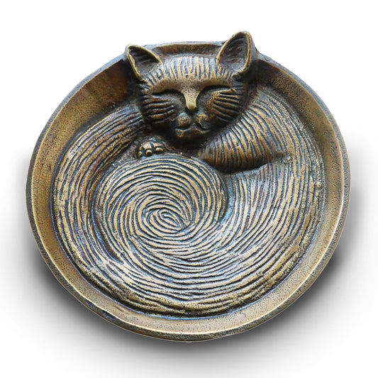 Antique Brass Cat Dish - Small Tray, Handcrafted Gift for Pet Lovers, Perfect for Cat Owners - Jewelry Ring Keepsake Trinket Tray