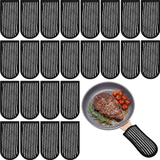 Dandat 24 Set Hot Handle Covers for Daily Replace Use Gift Pan Handle Sleeve Cover Heat Resistant Cast Iron Holder Sleeve Washable Handgrip Mitts for Christmas Kitchen BBQ Baking Cookware(Stripe)