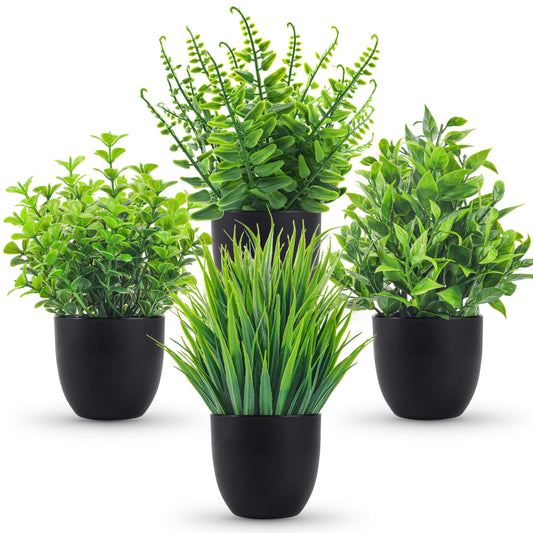 Der Rose Fake Plants 4 Packs Artificial Plants Small Faux Plants Black Bathroom Accessories for Halloween Bathroom Home Kitchen Coffee Table Office Desk Decor Indoor