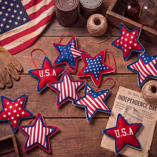 Geelin 18 Pcs 4th of July Ornaments Patriotic Red White Blue Ornament Felt Star Decoration for Tree 250th Anniversary USA American Flag Design Tree Decorations 2.36 Inch Hanging Stars for Party Decor