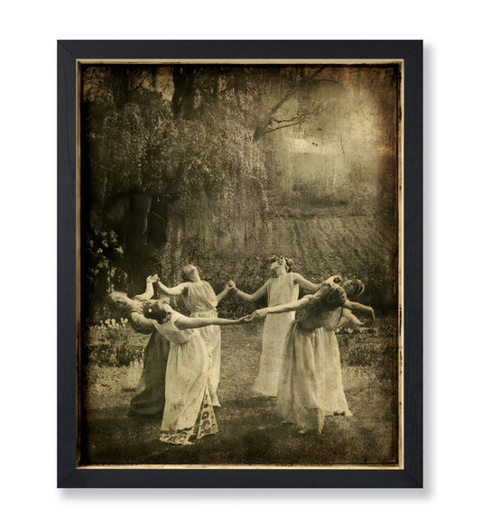 Poster Master Vintage Dancing Moon Girls Print - Circle of Witches Poster - Halloween Art - Gift for Men & Women - Gothic Decor for Living Room or Bedroom - 8x10 UNFRAMED Wall Art