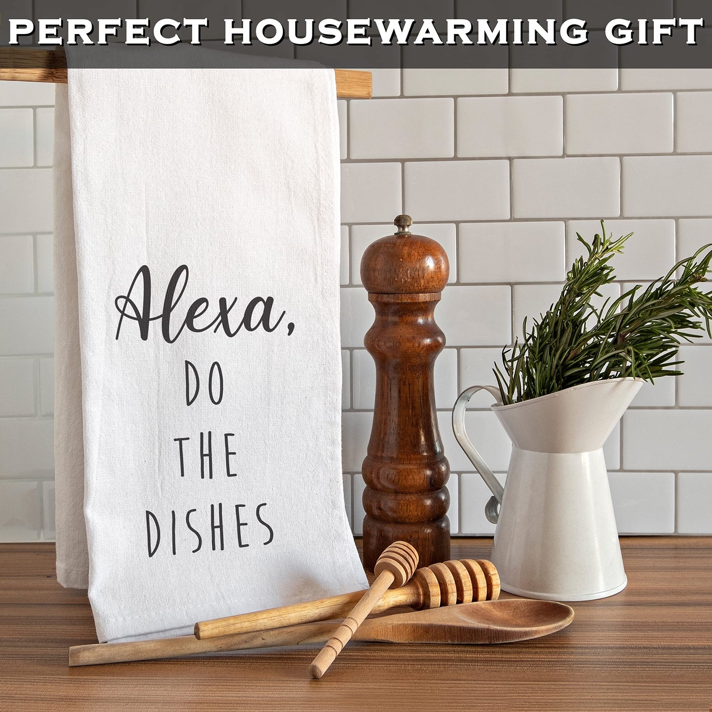 MAINEVENT Alexa Do The Dishes 18x24 Inch White Cotton Kitchen Towel