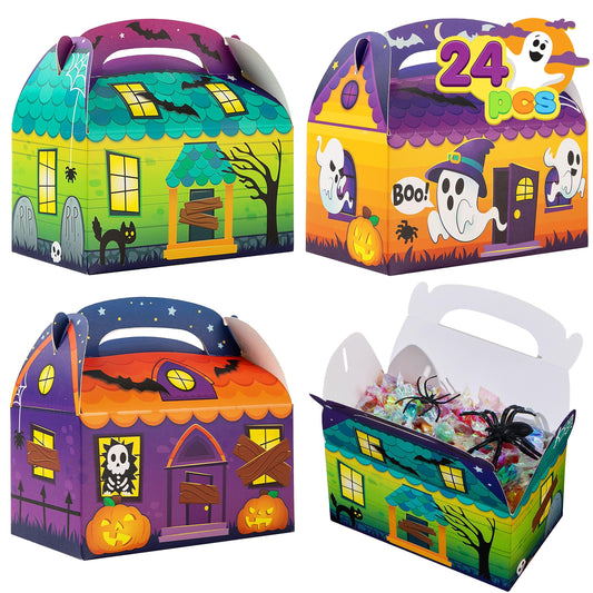 JOYIN 24 PCS Halloween Treat Boxes Cookie Boxes, House Cardboard for Treat Candy Bags Cookies Goodie Bags (5.6"x5.6"x3.2") Trick or Treat for Kids Children Halloween Party Favor Supplies