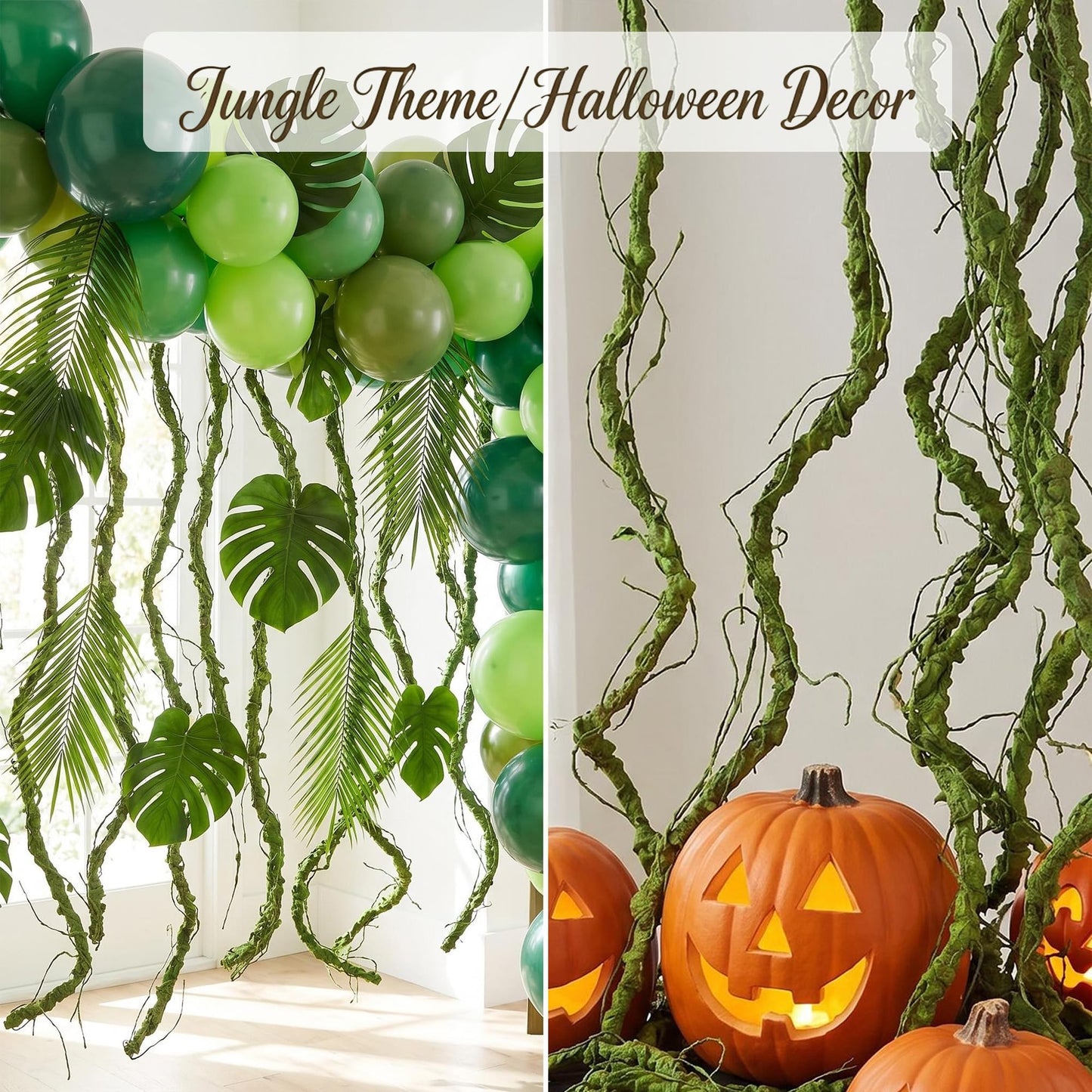 118inch Flexible Green Big Artificial Tree Branches Fake Tree Trunk Garland Rattan Wreath Cherry Blossom Grape Vines Floral for Wall Arch Hanging Reptile Cages Jungle Party Halloween Decoration