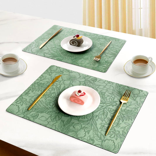 Double-Sided Reversible Placemats Set of 4, Heat Stain Non-Slip Waterproof Oil-Proof Washable Wipeable Table Mats Outdoor Indoor for Dining Patio Table Kitchen Decor (Green)