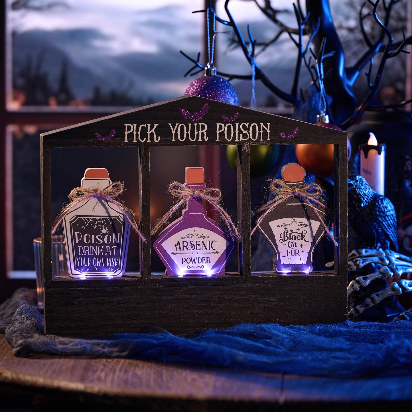 Valery Madelyn Halloween Decorations Indoor with Purple LED Lights, Lighted Spooky Halloween Decor Pick Your Poison Rusitc Farmhouse Tabletop Sign, Witch Decorations for Home Party Office, 12 Inch