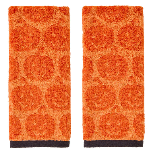 SKL Home Halloween Jack-O-Lantern 100% Cotton Jacquard 2pc Hand Towel Set, Reversible, Soft & Absorbent, Decorative for Bath/Kitchen/Bar & Gift, Orange