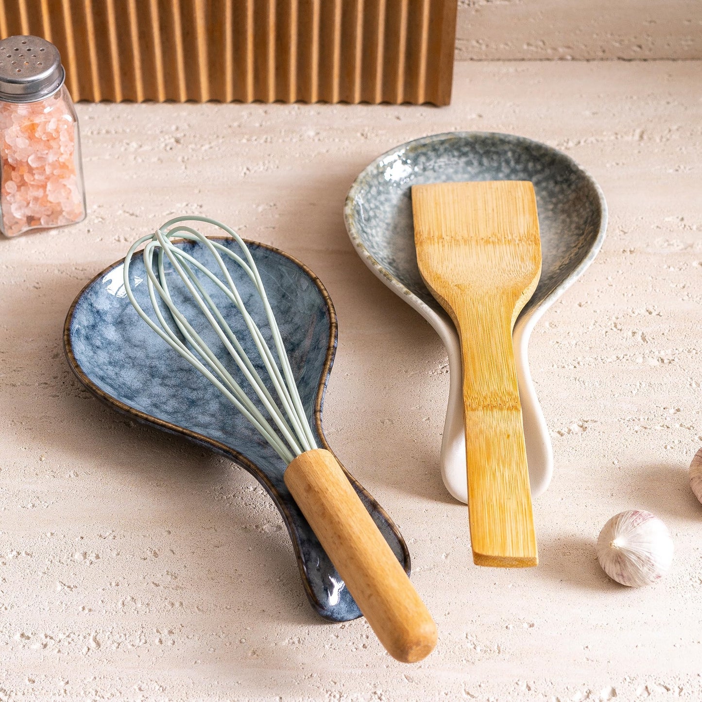 Ceramic Spoon Rest for Stove Top, 8 In Large Spoon Holder for Kitchen Counter, Porcelain Utensil Rest, Housewarming Thankgiving Christmas Gift, Dishwasher Safe Heat-Resistant, Marble Gray(1 PC)