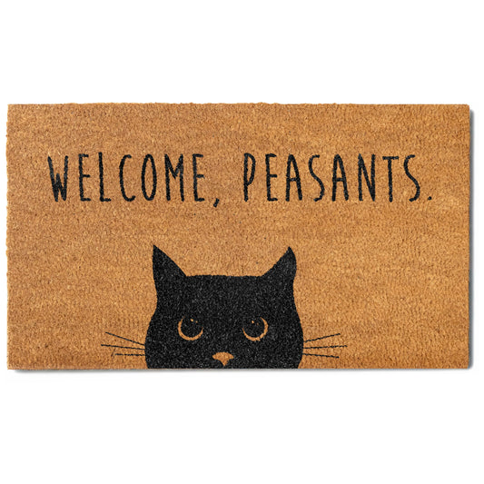 Welcome Peasants Cat Doormat 30x17 Inch, Funny Black Cat Door Mat for Covered Area, Funny Welcome Mat Gift w/ Non-slip PVC Backing