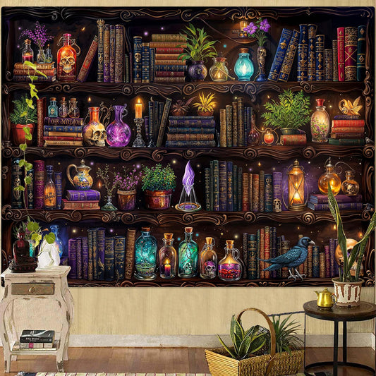 Spenlife Witch Bookshelf Tapestry Wall Decorative Tapestry Bookshelf Tapestries Wall Hanging for Bedroom Living Room Decor C 44"x60"