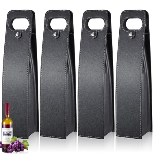 Abbylike 4 Pcs Wine Tote Bag Reusable Leather Wine Carrier Purse Case Holder Single Bottle Champagne Beer Gift Bags for Wedding Birthday Party, Black