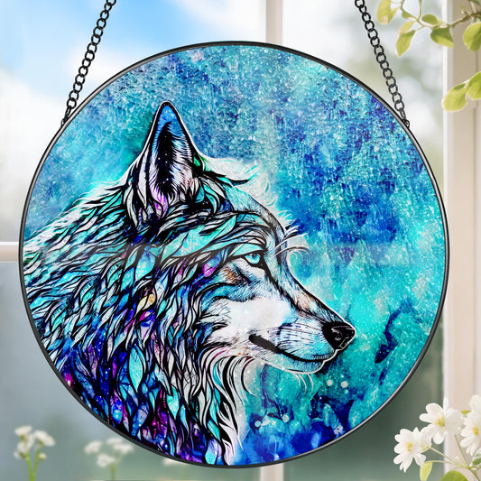 Stained Glass Window Hanging, Stained Glass Suncatcher, Wolf Sun Catcher, Window Hanging Decor, Wolf Lover Gift, Gifts for Fathers Day or Mathers Day, Christmas or Birthday Gift, Gifts for Women Men