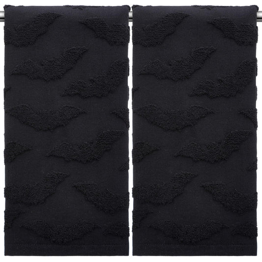 SmoothNovelty 2 Pcs Hand Towels for Bathroom Halloween Hand Towels 100% Cotton Absorbent Decorative Jacquard Weave for Halloween Bath Kitchen Decor Gift, 13.8 x 29.5 Inch(Black,Bat)