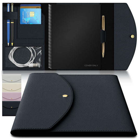 A5 Notebook Cover for Rocketbook, Planner & Journal – Slim Vegan Leather Folio with Pen Loop, Card Slots & Pockets – Fits Rocketbook Core, Panda, Fusion & Most 6" x 8.8" Notebooks