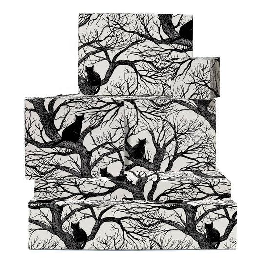 CENTRAL 23 Cat Wrapping Paper - 6 Sheets Of Gift Wrap - Black Cats In Trees - Gothic Spooky Halloween - Fall Wrapping Paper For Men Women - Comes With Stickers - Recyclable