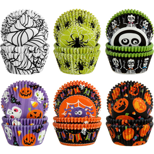 Patelai 600 Count Halloween Cupcake Liners Ghost Pumpkin Spider Baking Cups Cupcake Colorful Donuts Disposable Baking Cups Wrappers Muffin Liners for Halloween Party Decor Supplies(Delicate Style)