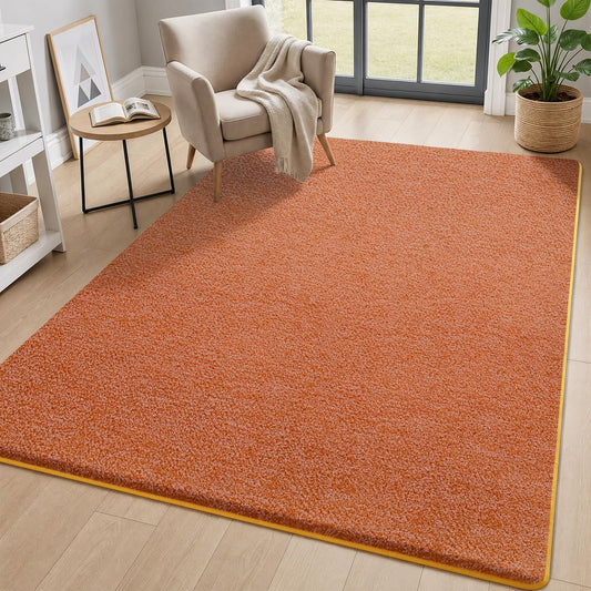 AROGAN Washable 4×6 Living Room Rug, Modern Area Rugs with Soft Memory Foam for Bedroom, Minimalist Non-Slip Indoor Floor Carpet for Dining Room Office Kids Playroom Decor, Orange
