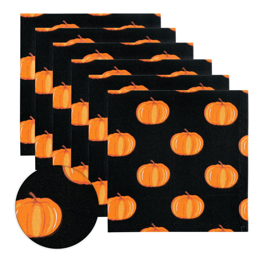 PurpleEssences Fall Pumpkin Harvest Thanksgiving Cloth Napkins 18x18 Inch, Set of 6 - Reusable, Washable Dinner Napkins for Home, Kitchen & Parties - Halloween Pumpkin