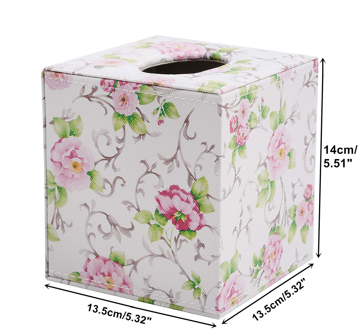 S Forever Home Decor Flower Pattern Faux Leather Tissue Box Cover (Square,Blue and White Porcelain)