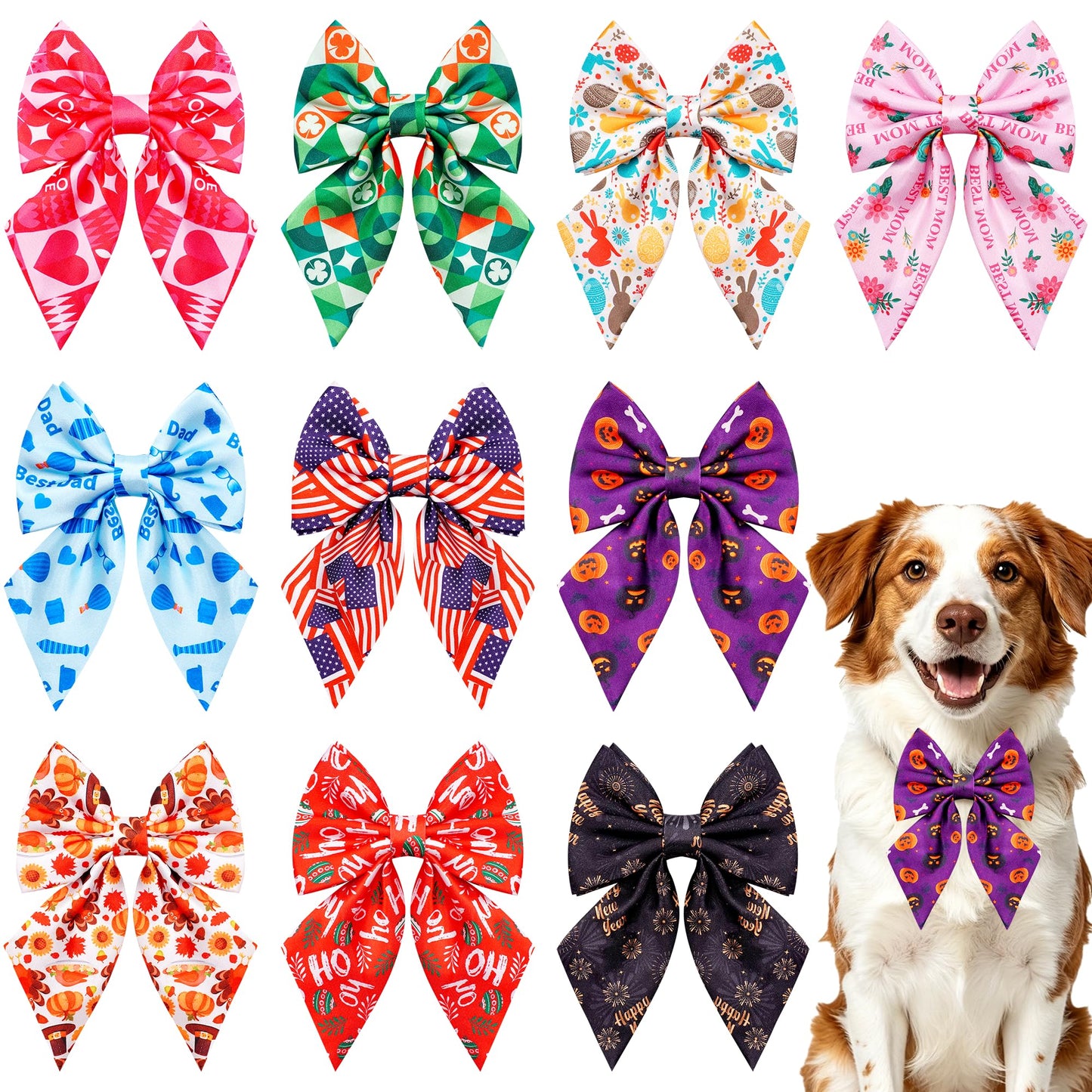 PET SHOW 10 Pack Holiday Sailor Dog Bowties for Large Dogs