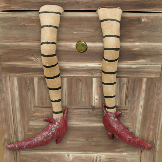 GALLERIE II Halloween Witch's Legs & Feet Caught in Drawer 17" Decoration Assortment of 2 Collectible Joe Spencer Gathered Traditions Cute Spooky Scary Autumn Fall Harvest Home Decor Decoration A/2