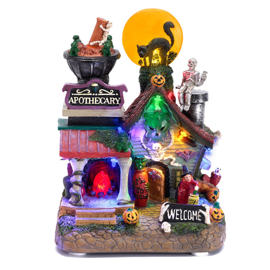 Valery Madelyn Halloween Decorations, Lighted Halloween Village Houses with Music and LED Lights, Resin Haunted House Spooky Town Scary Witch's Potion for Home and Party Table Desk Mantel, 8 Inch