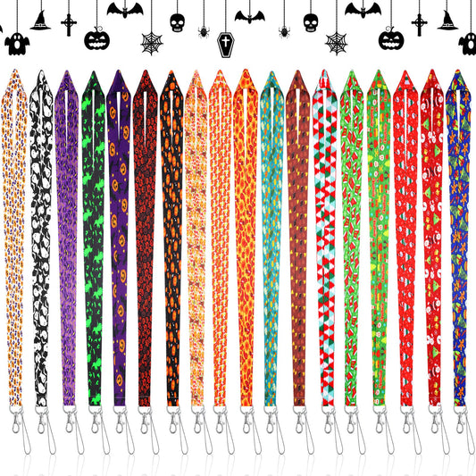 Kingdder 18 Pcs Halloween Christmas Lanyards for ID Badges Fall Thanksgiving Name Badge Lanyard with Swivel Hook Lobster Claw Holiday Office School Supplies