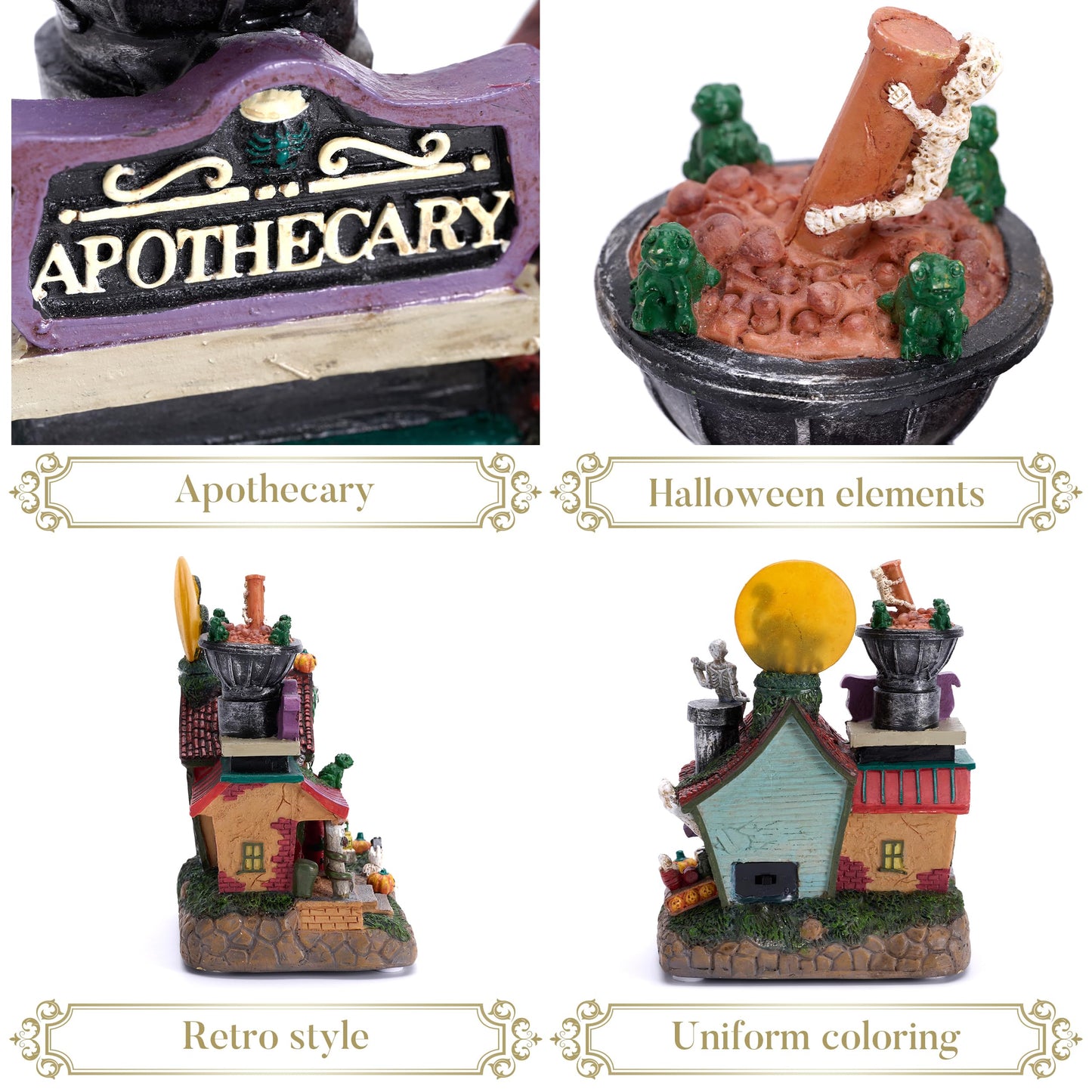Valery Madelyn Halloween Decorations, Lighted Halloween Village Houses with Music and LED Lights, Resin Haunted House Spooky Town Scary Witch's Potion for Home and Party Table Desk Mantel, 8 Inch