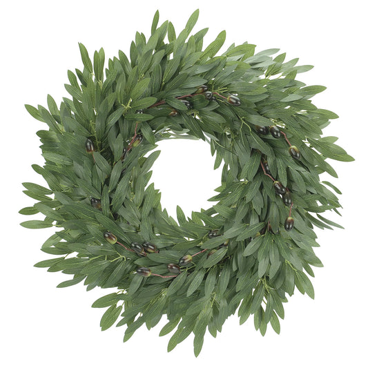 24 Inch Olive Wreath for Front Door, Spring Summer Wreaths for Front Door with Faux Grapevine Base, Artificial Greenery Wreath for Year Round Farmhouse Porch Wall Window Decor