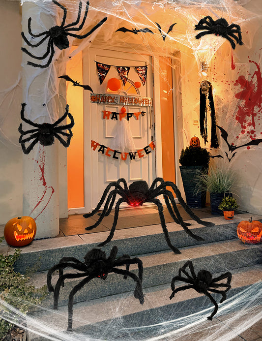 HOPOCO Halloween Plush Spider Set, 6 Pack Scary Fake Spiders in Different Sizes for Indoor Outdoor Halloween Decorations, Haunted House, Yard, Home, Party Decor